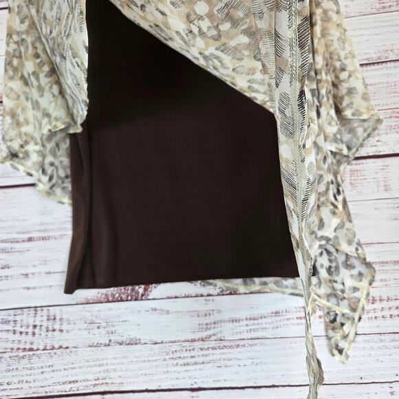 Chicos Asymmetrical Jayma Animal Print Blouse L Desert Beige Sheer Layer Top NWT - Picture 4 of 12